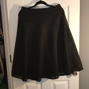 Black Midi Skirt - Sheer Stripes - Business Casual